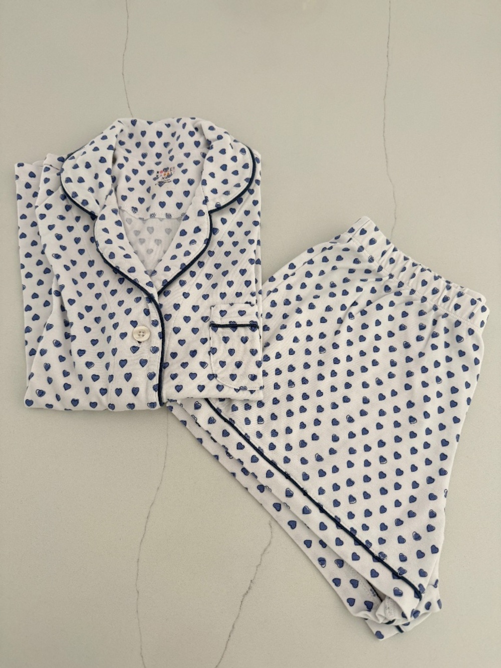 Roller Rabbit Blue Heart Pajama 2 Piece Polo Short Sleeve Shorts Sleep Set